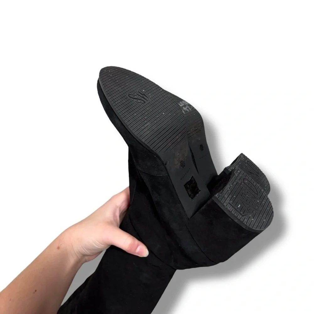 Stuart Weitzman Tieland Suede Black Over-the-Knee Sock Boots Block Heel Size 7